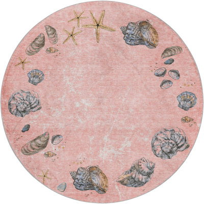 Premium Machine Washable Dream Shag ADS188 Shell Border Rug
