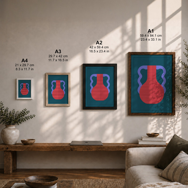 Vase Form Geometric - Framed Print, A2 - 59.4 x 42.0 cm, White