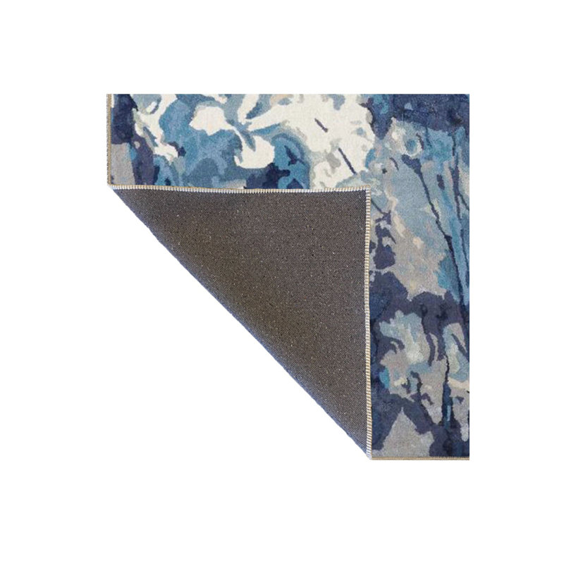 Tapis décoratif moderne à motif abstrait bleu marine, Carré 3 pi 3 po 