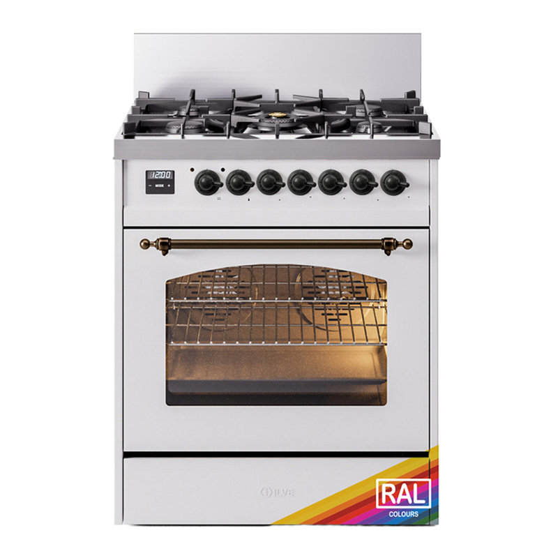 ILVE Nostalgie II Series 30 inch Dual Fuel Range with 5 Sealed Burners (Glass Door), RAL/Bronze, Natural Gas