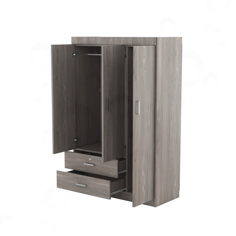 Armoire 3 portes avec 2 tiroirs, Gris