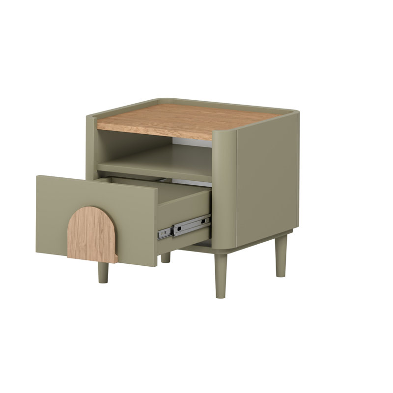 Sadeen 50cm W Manufactured Wood Bedside Table, Green/Brown