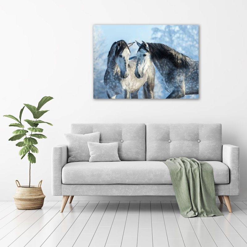 Gray Horses In Winter - Wrapped Canvas Print