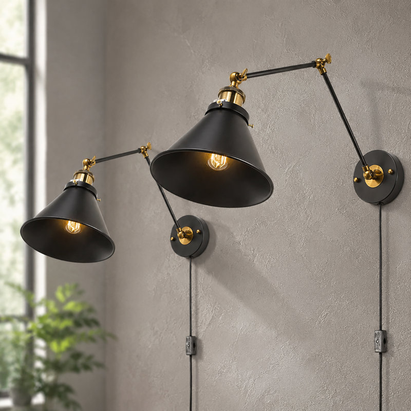 Lateefah 1 - Light Dimmable Plug-in Swing Arm, Black/Gold