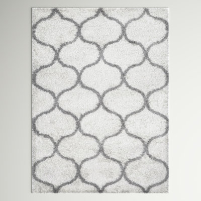 Armiead Cozy Trellis Power Loom Performance Shag Ivory/Gray Rug