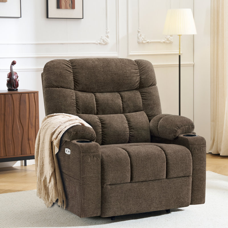 26'' Seat Width Dual Motor Power Recliner Lift Chair with Dual Heating, Infinite Position, Fabric Upholstered, Brown Fabric