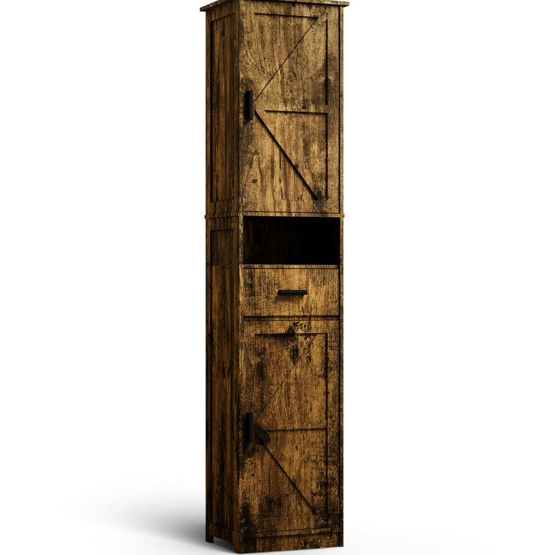 69" H Tall Storage Cabinet With 2 Barn Doors And 1 Drawer - Vintage Theme, Stable Practical For Various Spaces Narrow Bathroom Style, Adjustable Shelves Rooms