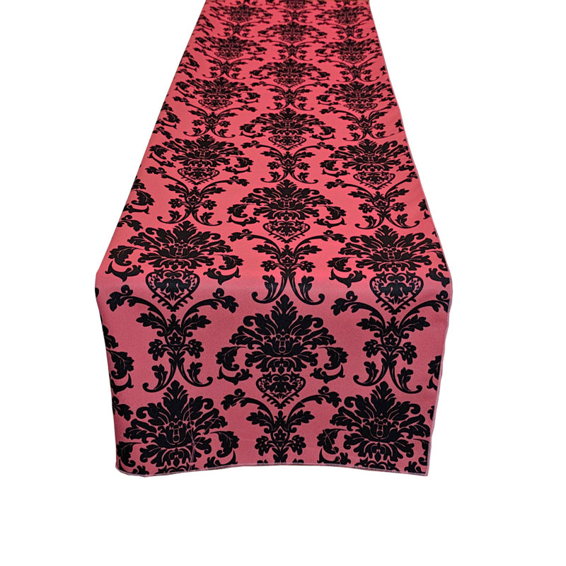 Poplin Damask Table Runner, 144" L x 12" W, Coral