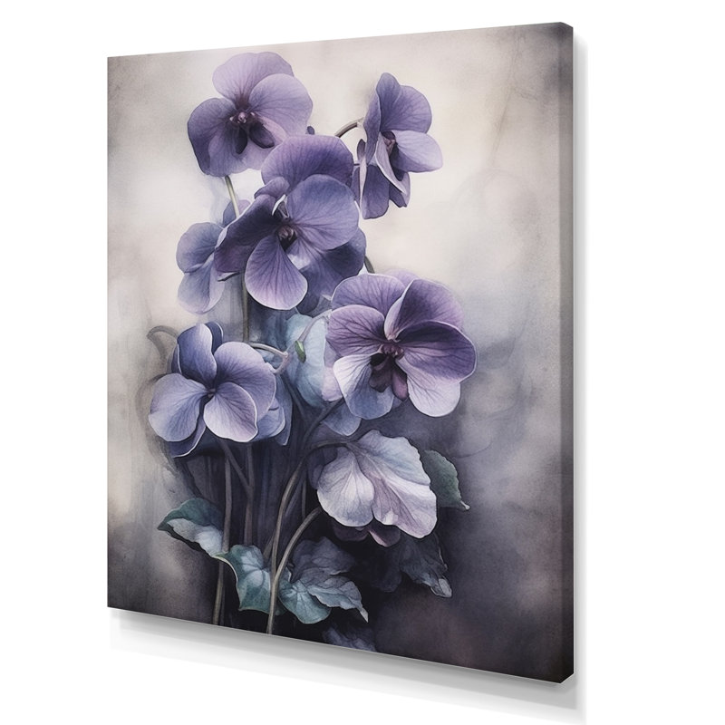 Mauve gris, violettes, rêve II - art mural floral, H 32 po x l 16 po x P 1 po, Toile tendue