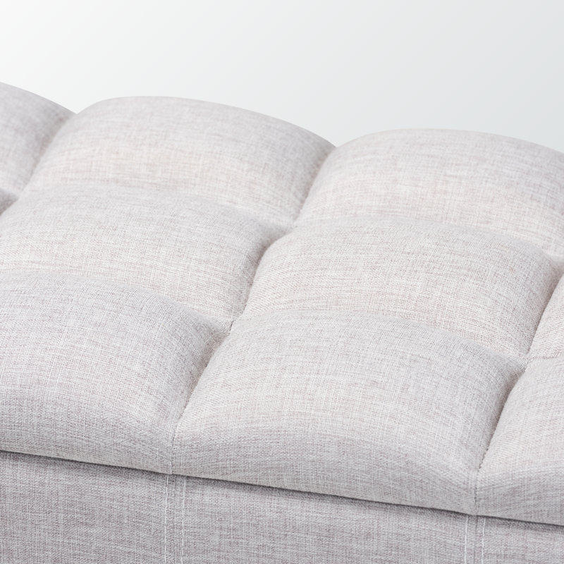 Repose-pieds rectangulaire tapissier en gris beige CLAES, H 14,9 po x P 15,25 po x l 47,85 po, Polyester beige grisâtre
