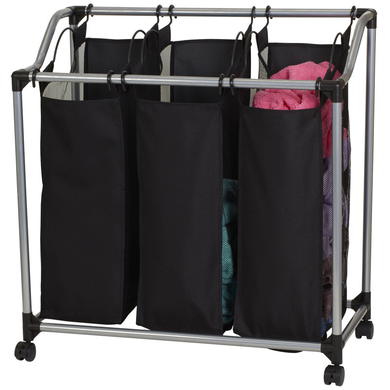 Triple Laundry Sorter with Wheels, Removable Polyester Bags and Tapered Metal Frame