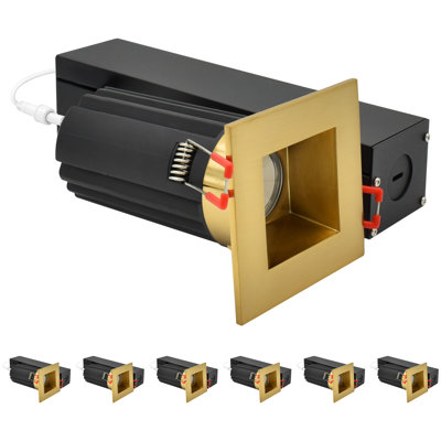Luxrite 2 Inch LED Regressed Canless Light with Square Brass Interchangeable Trim 5CCT CRI90, Dimmable, 14/20W, 38° Beam, 1200/1700LM, 120-277V 6 Pack