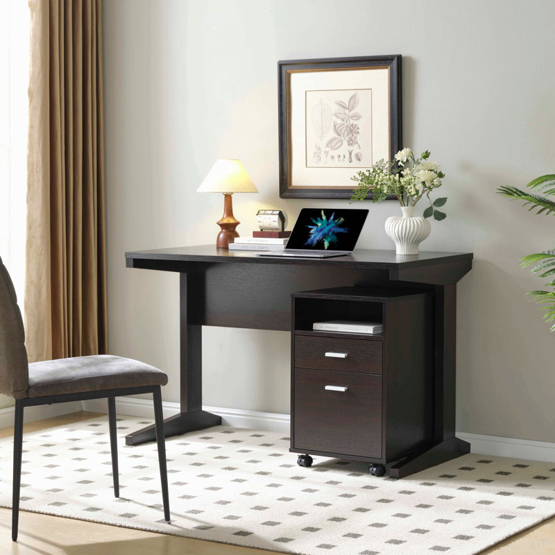 Bureau à domicile avec panneau de modestie et classeur détaché sur roulettes verrouillables avec deux tiroirs avec tiroir et classeur
