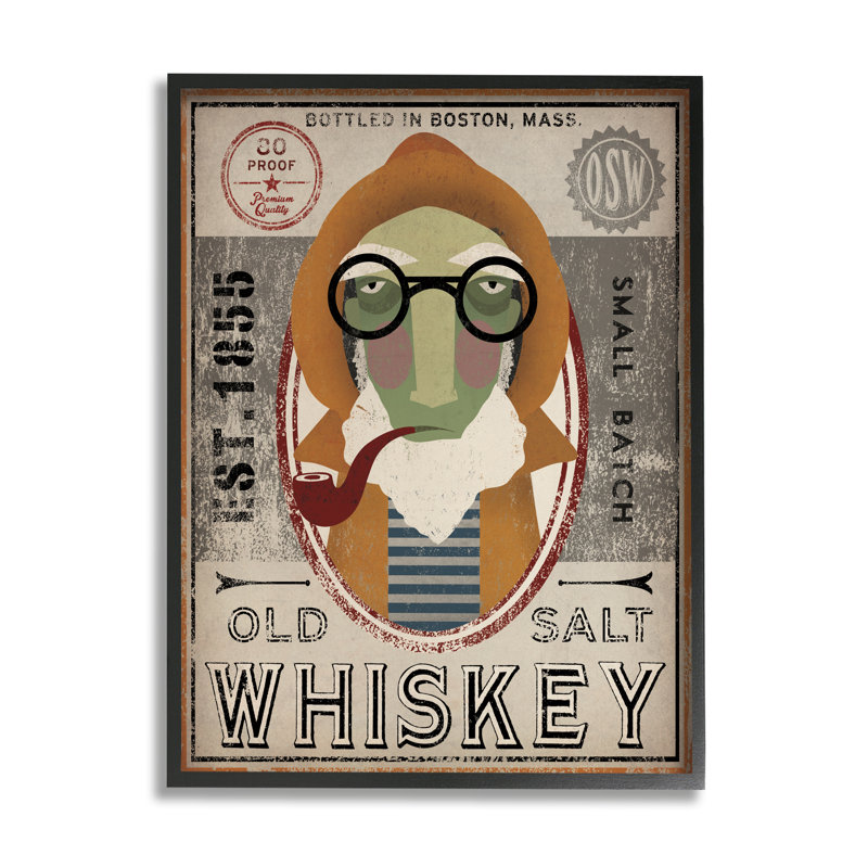 «Vintage Whiskey Logo», art mural texturé par Ryan Fowler, H 30 po x l 24 po x P 1,5 po, Giclée encadrée noir minuit