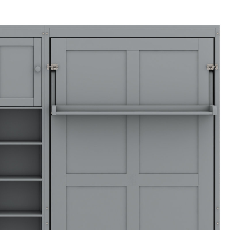 Dual Murphy Beds With Cabinets And Shelves, Grey