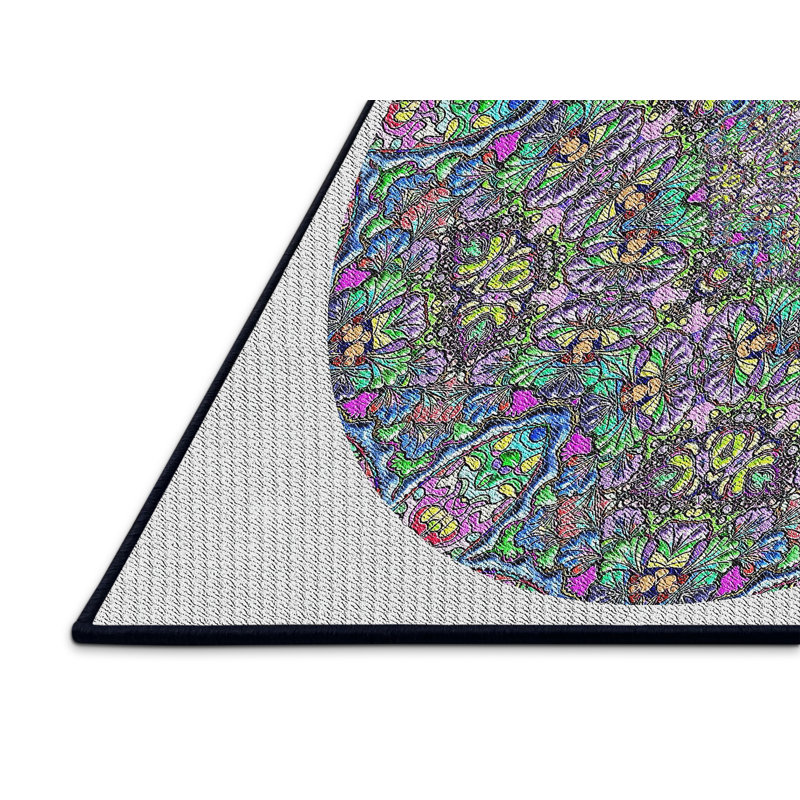 Fabriqué à la machine à partir de laine et de polyester gris/rose/vert Tapis décoratif, Rectangle 5 pi x 7 pi