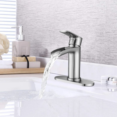 Robinets de lavabo de salle de bain à poignée simple avec bonde escamotable Waterfall
