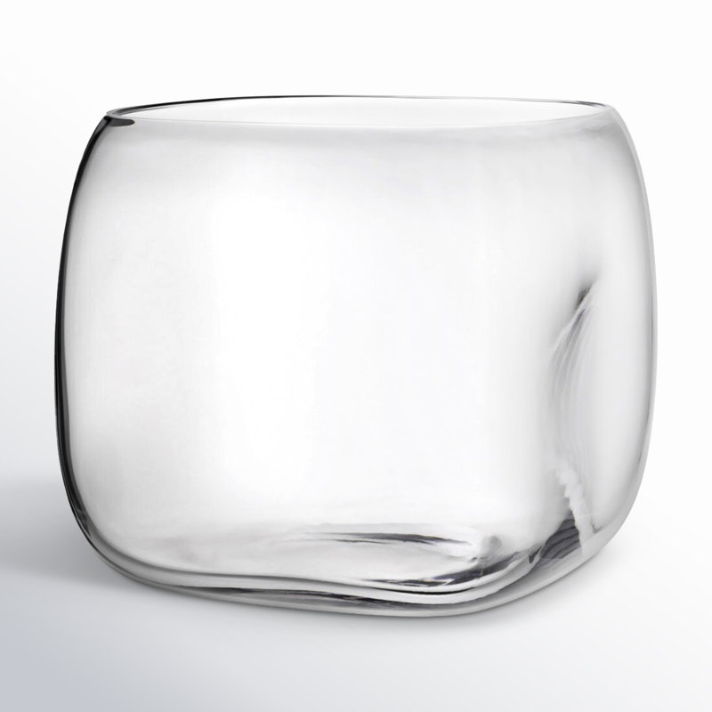 Mono Box Handmade Lead Free Crystal Table Vase, Clear, 8.97" H x 9.84" W x 9.84" D