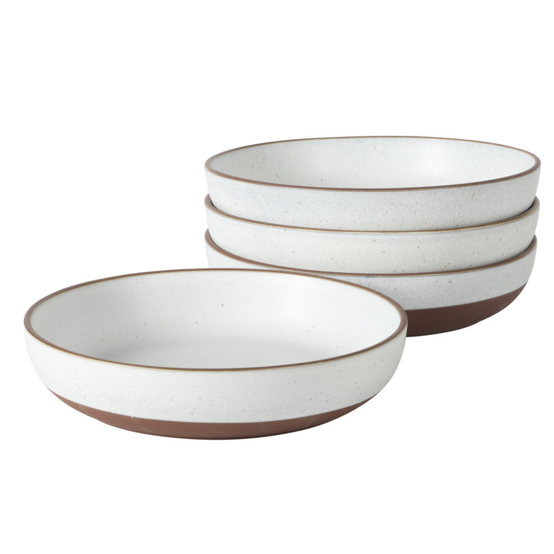 Ensemble de 4 bols Gibson Elite William Crest, bols ronds en grès de 8,5 po, glaçure réactive, grande soupe, bols à pâtes et salade, va au micro-ondes et au lave-vaisselle - blanc cendré