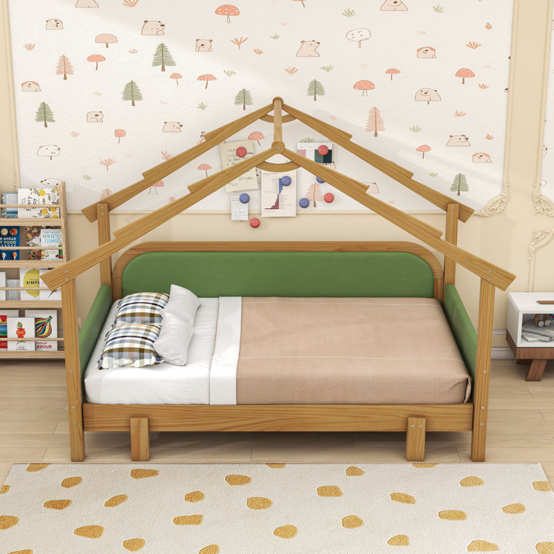 Lit en bois avec rails de coussin moelleux, Vert
