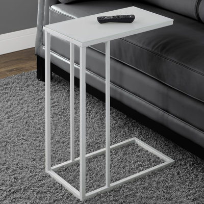 Maisonneuve Accent Table, C-shaped, End, Side, Snack, Living Room, Bedroom, Metal, Tempered Glass, White by Wrought Studio