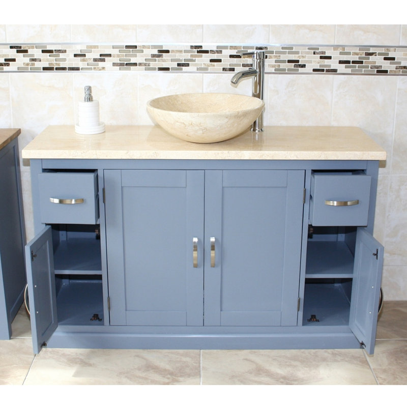 Cusco 1230mm Single Bathroom Vanity with Vessel Stone Basin, Cream Marble