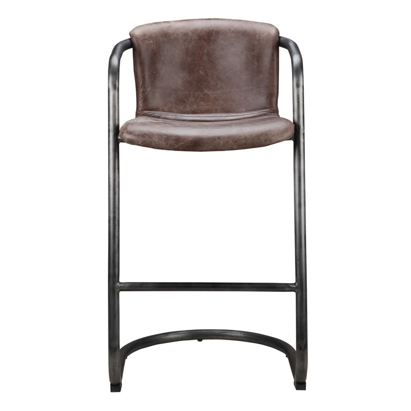 Freeman Bar Stool, Brown Genuine Leather, Bar Stool (29" Seat Height)