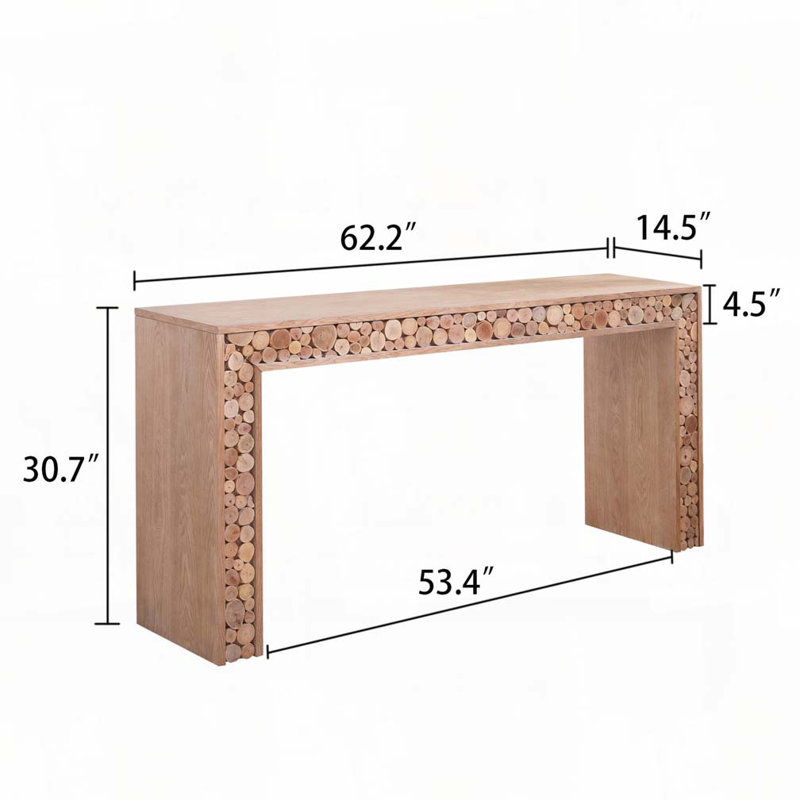Rustic Wood Console Table with Natural Log Accent