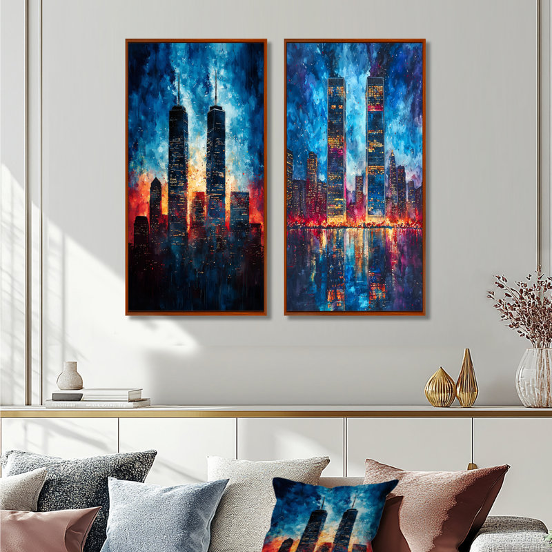 Abstrait 911 tours Patriot Memories I - Paysages, art mural 2 panneaux, H 28 po x l 25 po, Cadre flottant brun