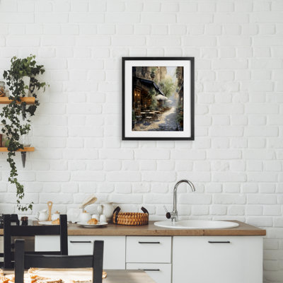 Cafe In Paris Alleyway Framed Print Under Glass, design by LSR Creative Studio