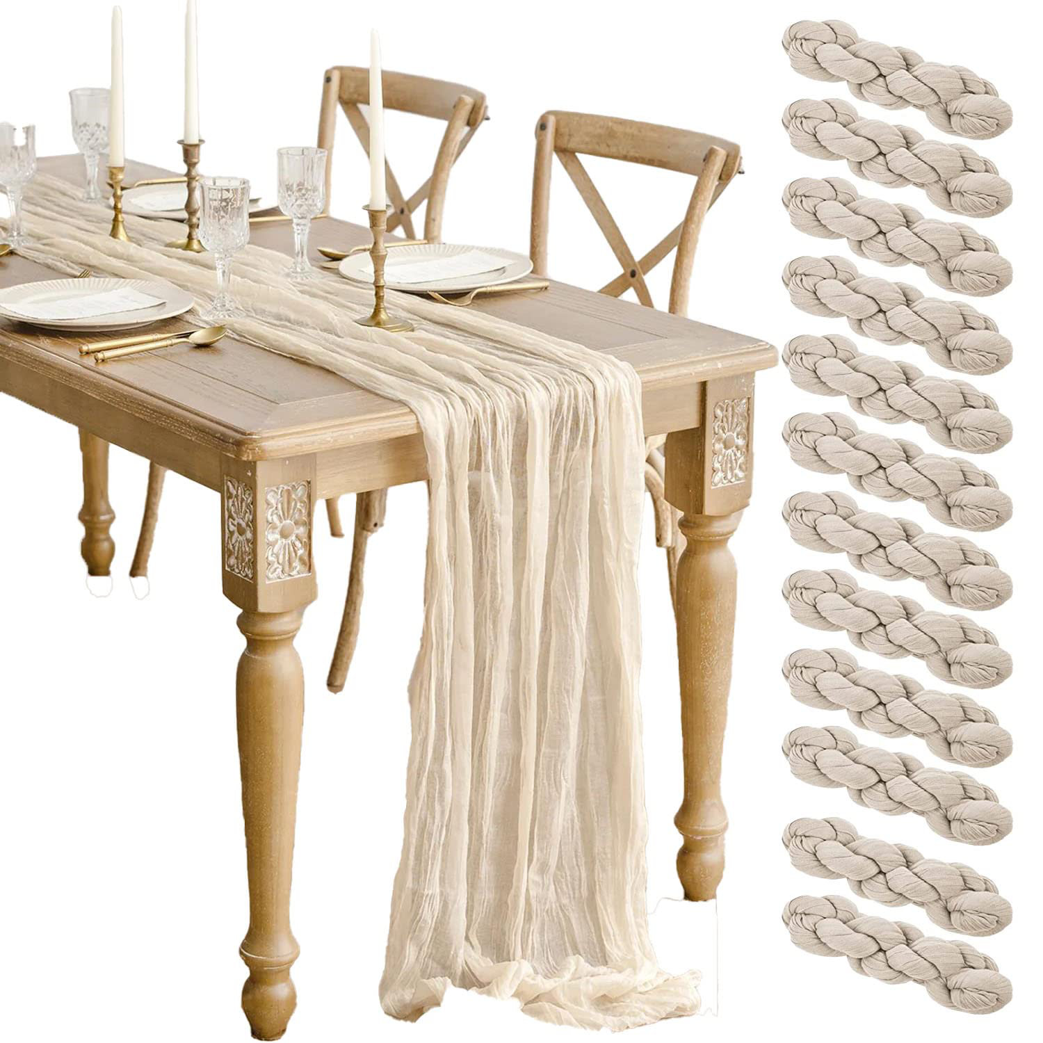 Rosalind Wheeler 12 Pack Beige Cheesecloth Table Runner 10Ft Boho Gauze
