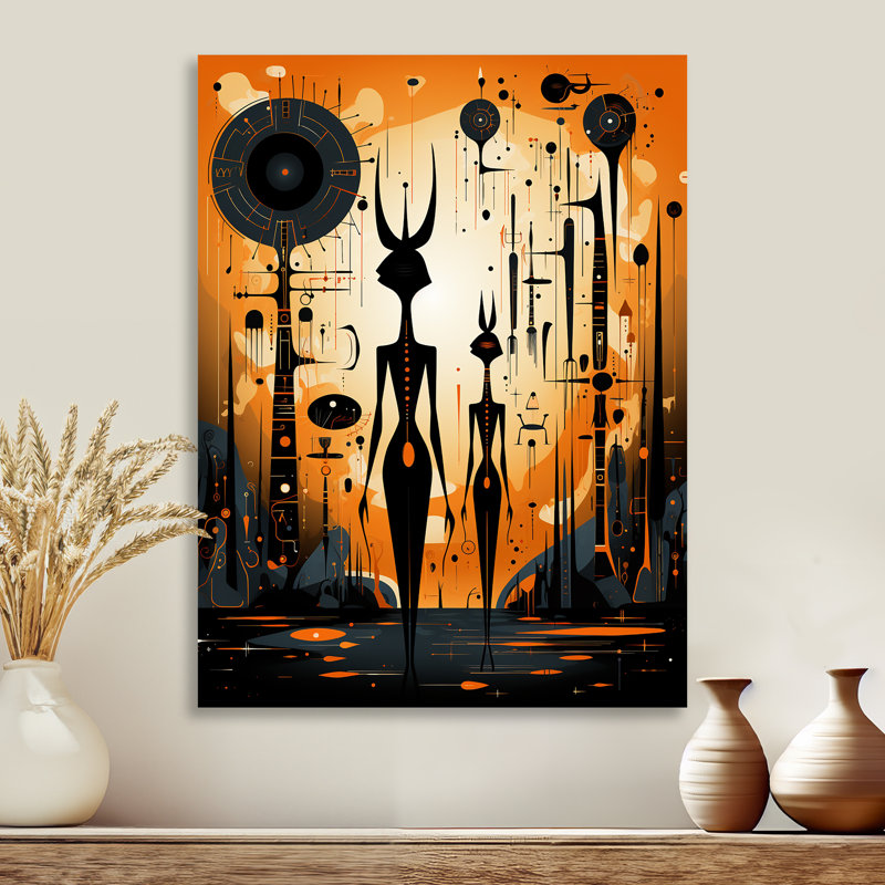 Créatures contemporaines de Sub-Saharan - art mural africain, Métal métal, H 44 po x l 34 po x P 1,5 po