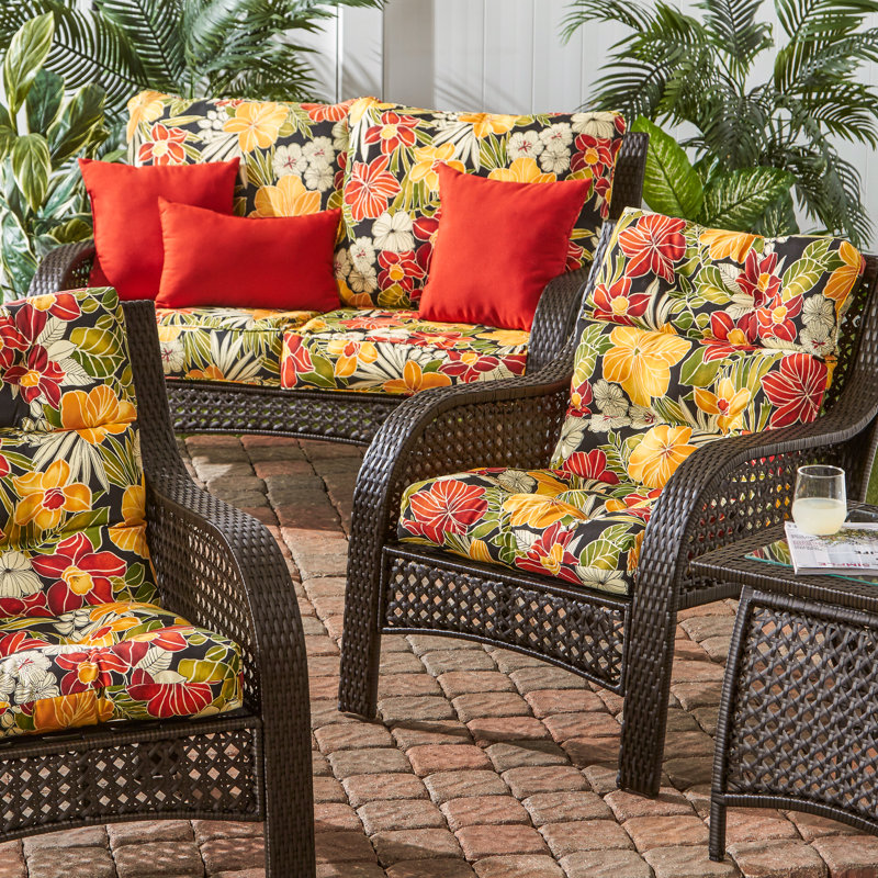 Lester Outdoor High Back Chair Cushion, Aloha Black, 2