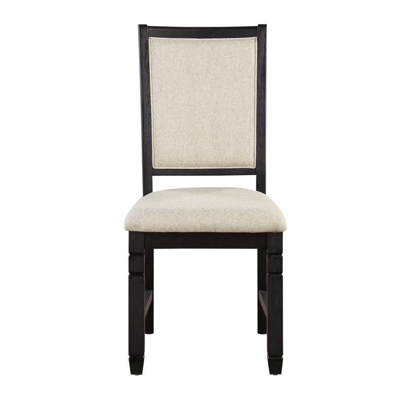 2pcs Textured Fabric Dining Room Chairs, Black Wooden Frame, Transitional Style Wood Frame Finish, Seat,