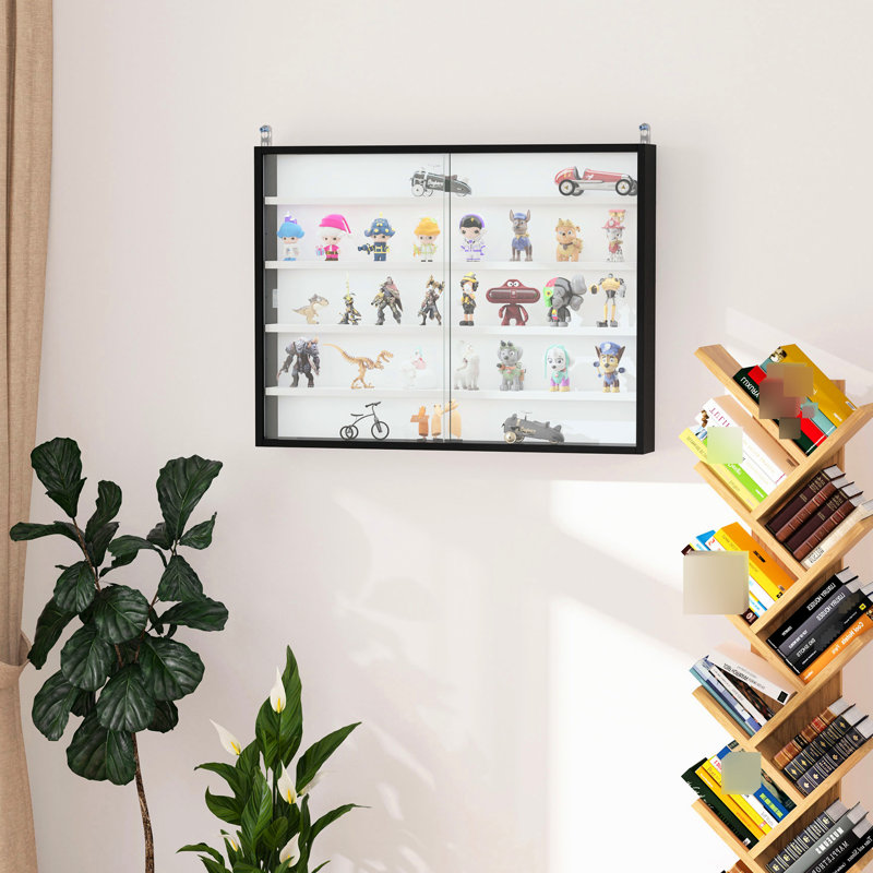 Vitrine noire et blanche à 5 tablettes réglables pour armoire à souvenirs