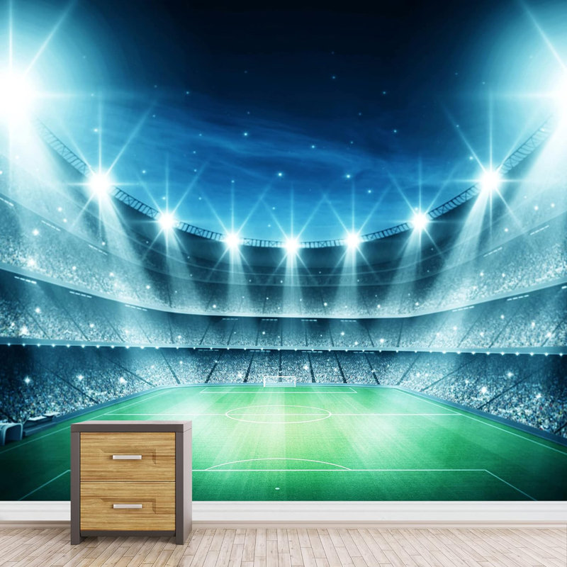 Nighty Sky Blue Neon Light Soccer Field Sports Fitness Athlète Photographie Gym Gym Collage, L 66 po x l 96 po