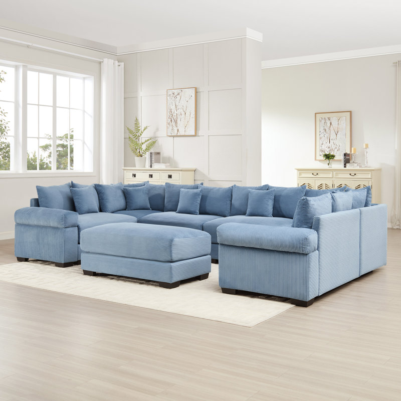 Canapé modulaire désossé surdimensionné avec accoudoirs et méridienne, Bleu