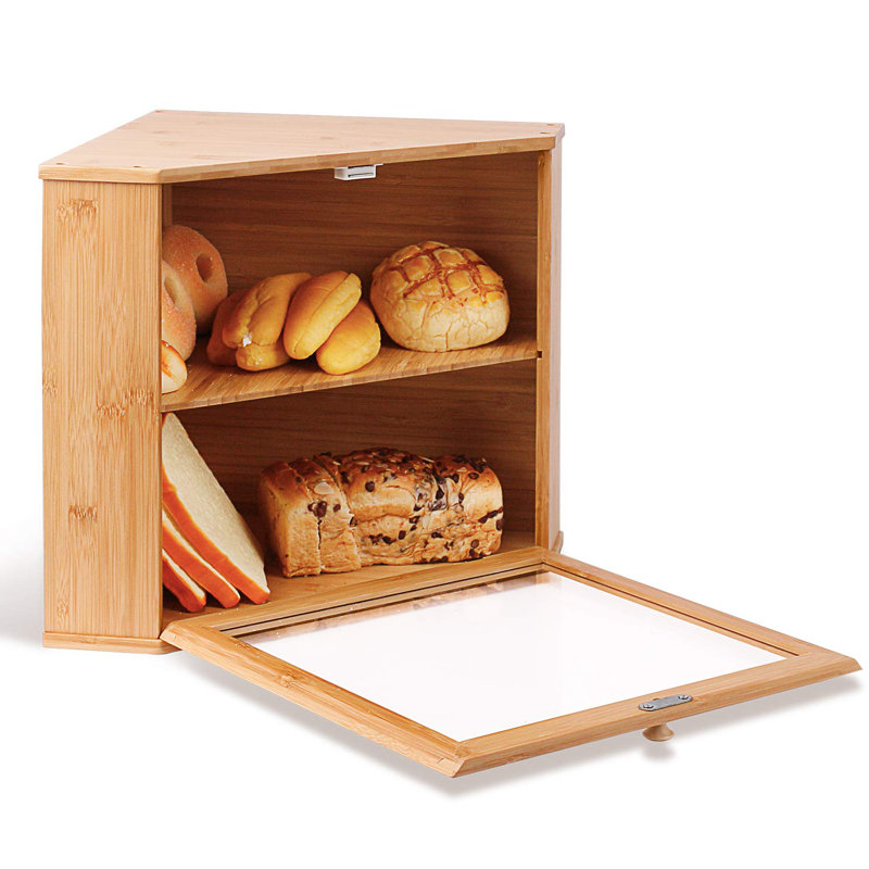 Double Layer Large Capacity Buchanan Corner Bread Box Suitable For Kitchen Countertop, Food Storage Room, Nature