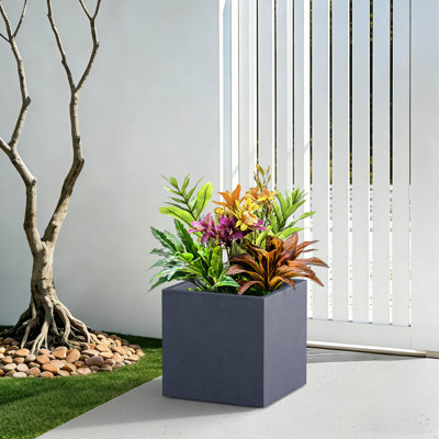 Pot à fleurs carré en béton bleu marine 12 po avec trous de drainage pour l'intérieur et l'extérieur, intérieur amélioré