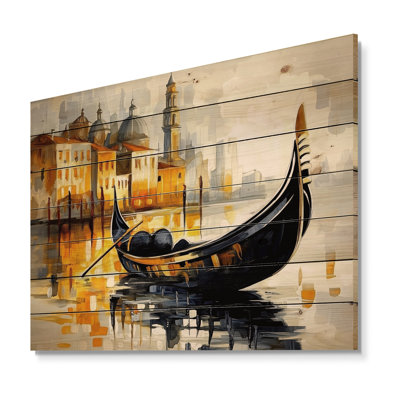 Aquarelle, gondole à Venise I - Italie paysage mural en bois sur bois de pin naturel