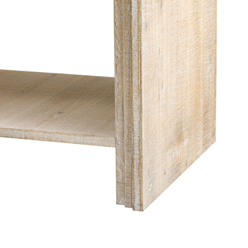 Console polyvalente avec lattes en bois tissé et placage en bois massif, Beige et brun