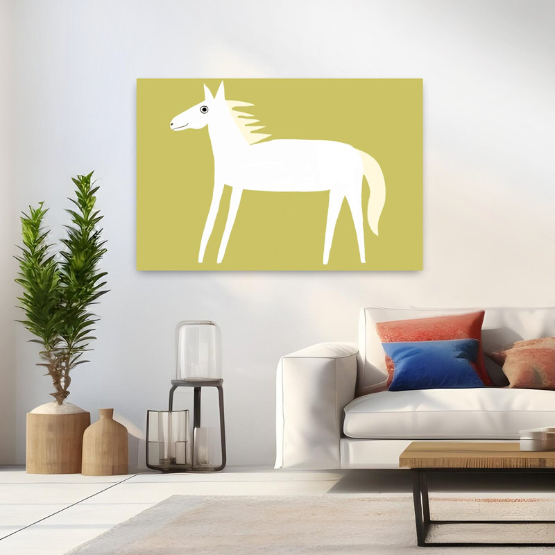 Joyeux cheval blanc, cheval contemporain élégant et paisible, art mural nature