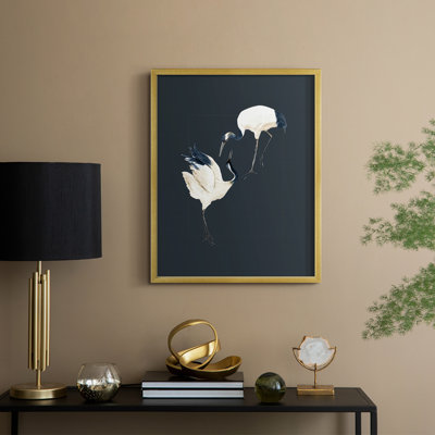 Cranes on Indigo I Framed Print - Solid Wood