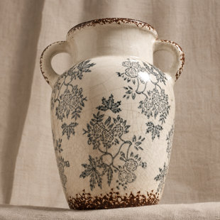 Blue And White Ceramic Vase With Handle - Handcrafted Large Chinoiserie Pitcher For Fresh Flowers