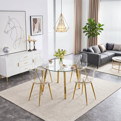 Ensemble de salle à manger 5 pièces rond en verre trempé avec 4 chaises en acrylique