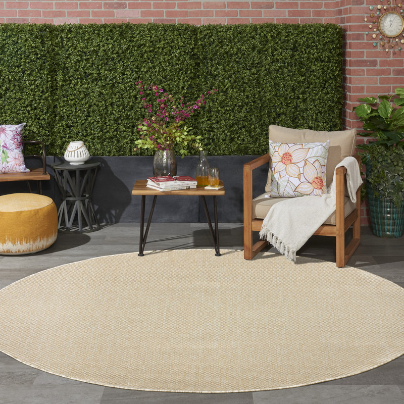 Tapis d'intérieur / extérieur uni Tulum, Rond 8 pi, Crème