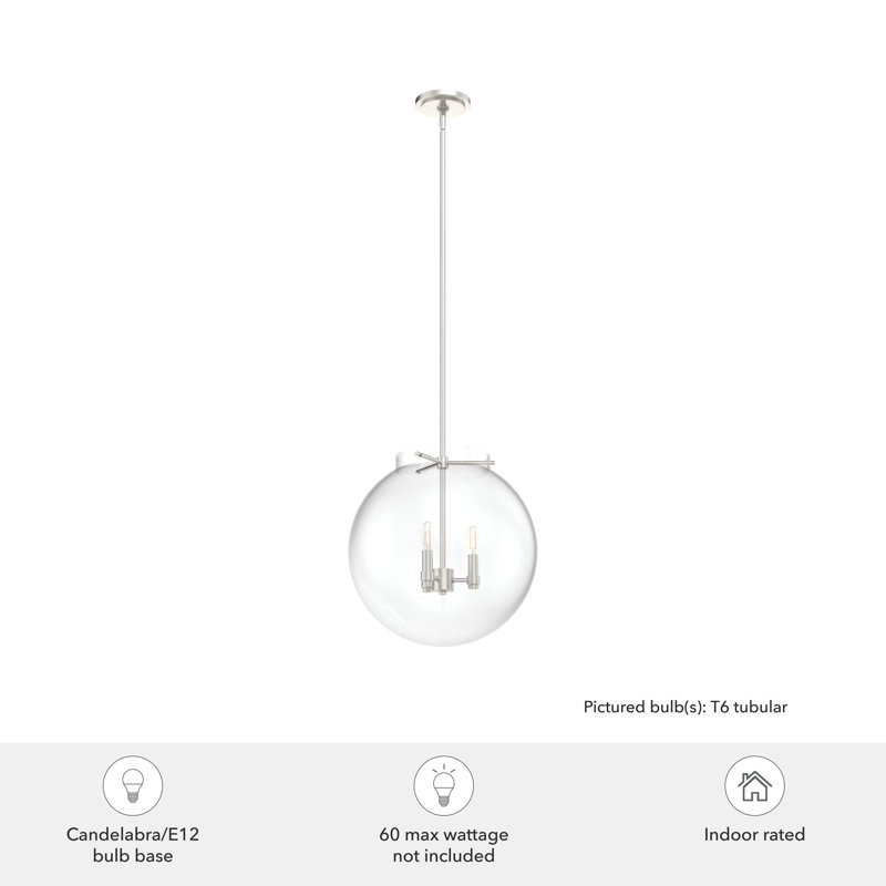 Sacha 3 - Light Single Globe Pendant, Brushed Nickel
