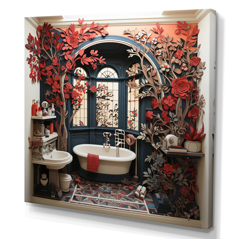 «Red Modern Bathroom Charm II», art mural «Laundry», H 36 po x l 36 po, Toile tendue