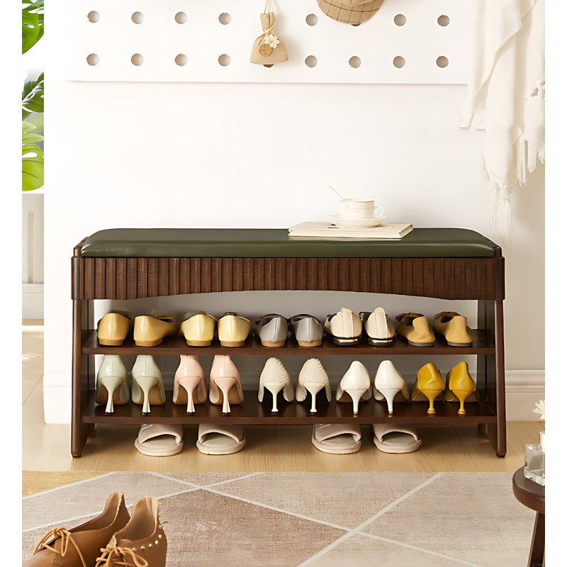 Solid Wood Flip-Top Multi-Layer Shoe Storage Bench