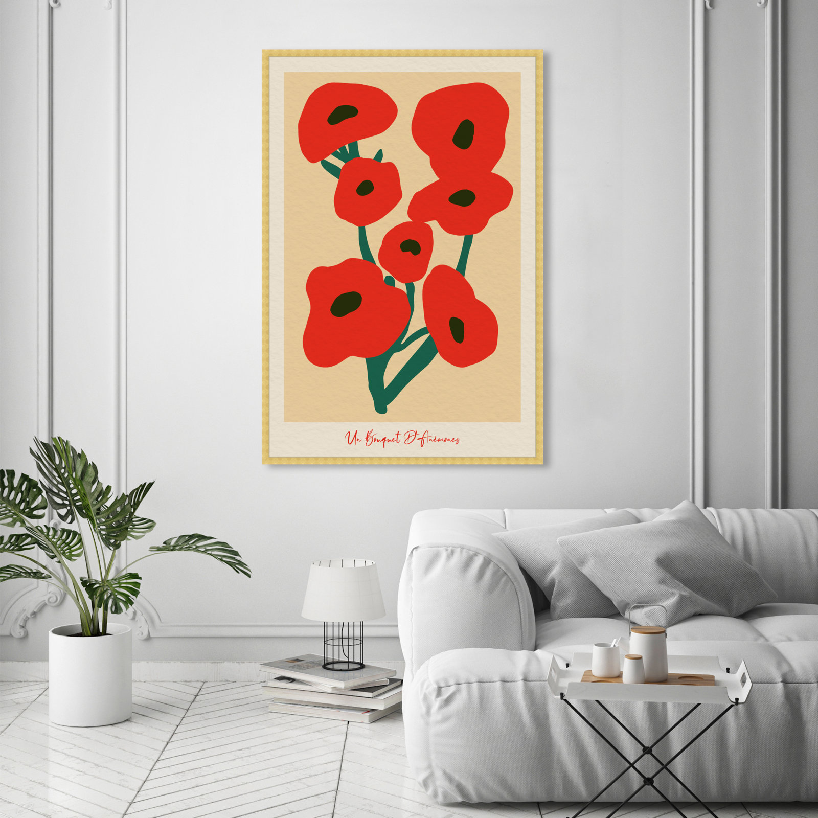 Modern Red Flower Bouquet by Oliver Gal, Gold, 56" H x 38" W